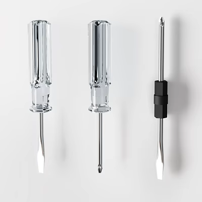 Set of Three Hardware Screwdrivers With Transparent And Black Handles Metal Shafts Various Tips 3d model