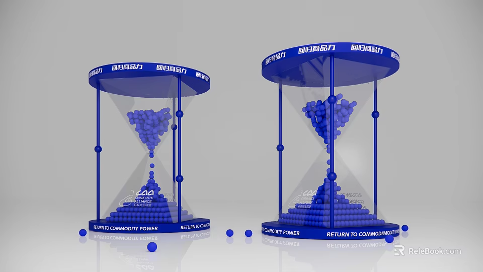 Blue Hourglass Shaped Art Installation With Granules And Structured Base 3d model