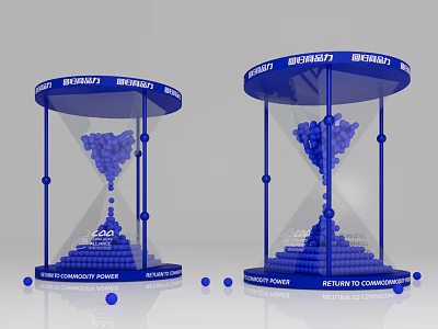 Blue Hourglass Shaped Art Installation With Granules And Structured Base 3d model