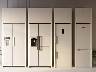 Modern White Kitchen Refrigerators With Various Styles And Designs On 3d model