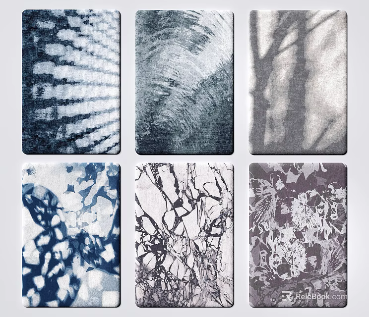 Square Rugs Featuring Various Blue White Patterns For Modern Interior Decor 3d model