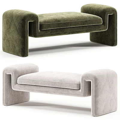 Modern Stylish Sofa Bench with Green and Light Gray Velvet Upholstery Unique Armrest Structure 3d model