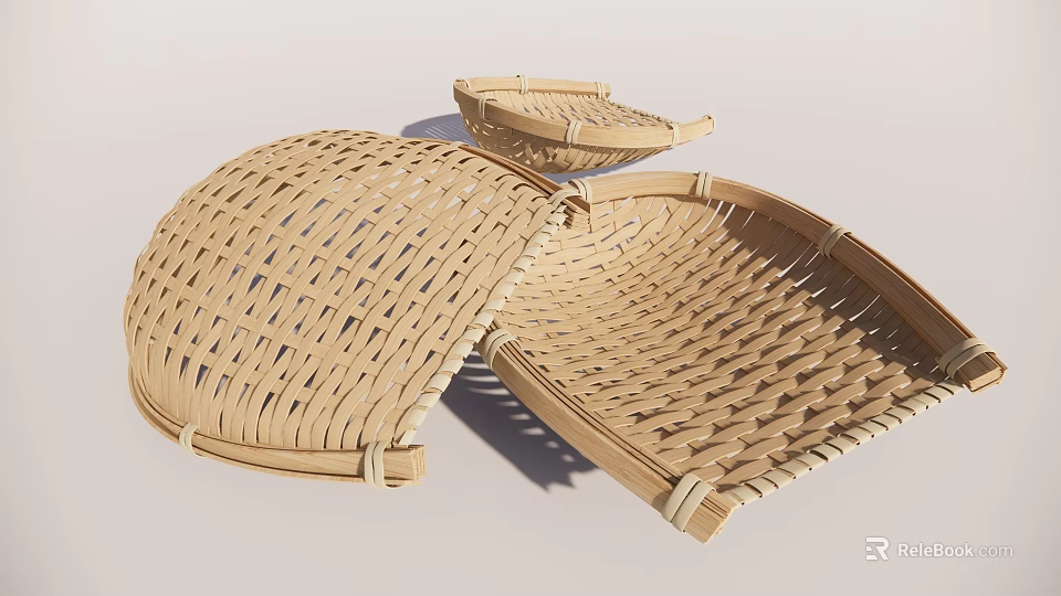 Handwoven Bamboo Baskets With Intricate Weave Design And Various Shapes 3d model 