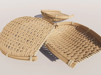 Handwoven Bamboo Baskets With Intricate Weave Design And Various Shapes 3d model