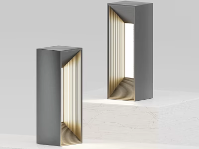 Modern Outdoor Pillar Lights With Metallic Finish And Golden Light Strips 3d model