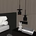 Modern Bedroom Interior With Pendant Lights Bed And Nightstand Rabbit Toy Book
