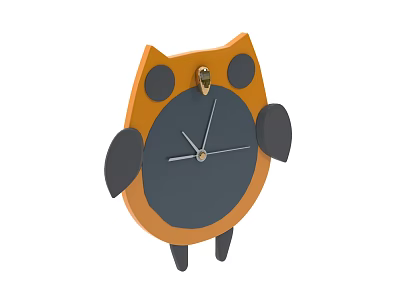 Modern Owl Shaped Wall Clock With Orange Gray Design For Home Decor 3d model