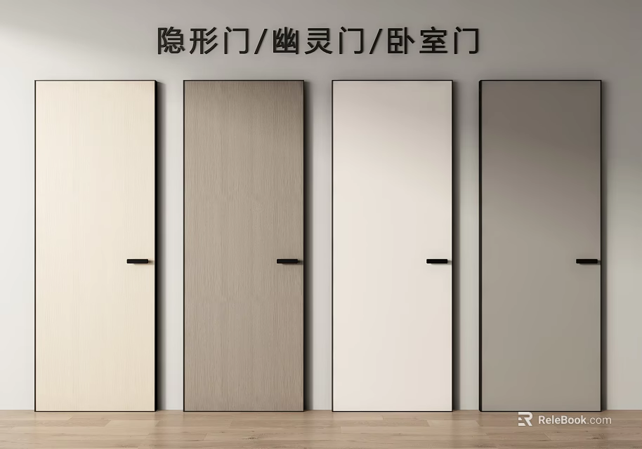 Modern Invisible Ghost Bedroom Hinged Doors with Multiple Color Options 3d model 