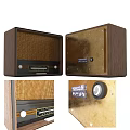 Vintage Retro Radio With Wooden Case Mesh Front Panel And Tuning Knobs 3d model