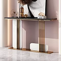 Elegant Modern Console Table With Gold Metal Frame Marble Top And Decorative Ornaments