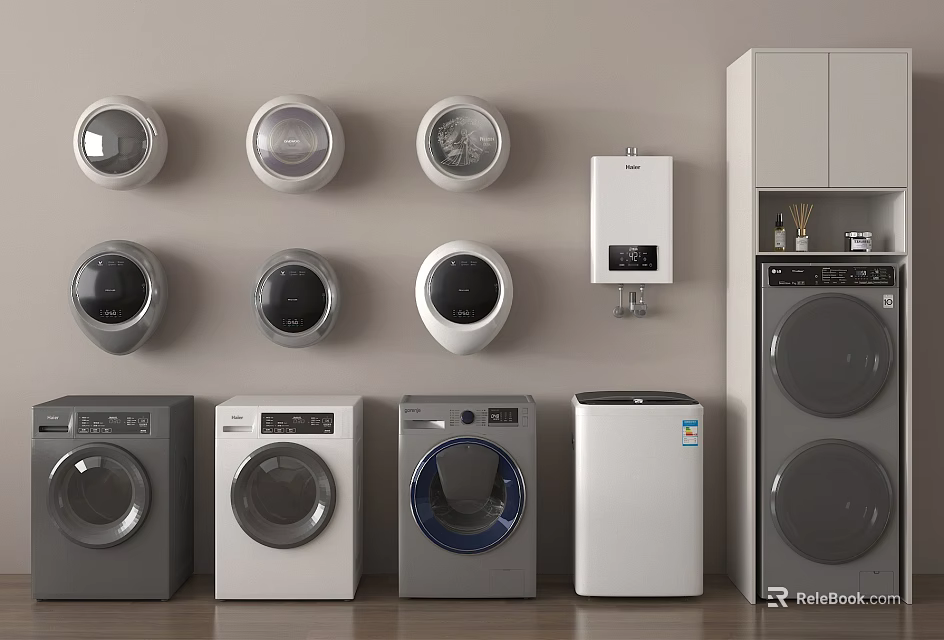 Various Modern Washing Machines Displayed In Home Appliance Store 3d model 