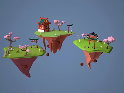 Modern cartoon floating island 3d model