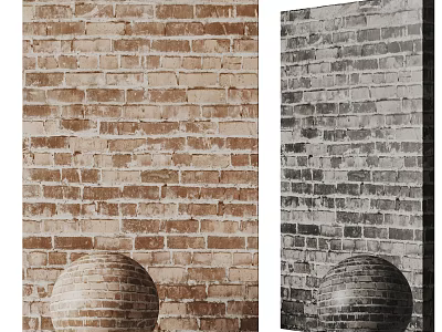 Stylish Brown and Gray Brick Walls with Spherical Decorative Object in Front 3d model