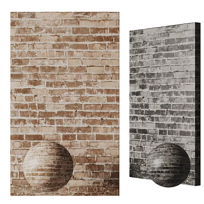 Stylish Brown and Gray Brick Walls with Spherical Decorative Object in Front 3d model