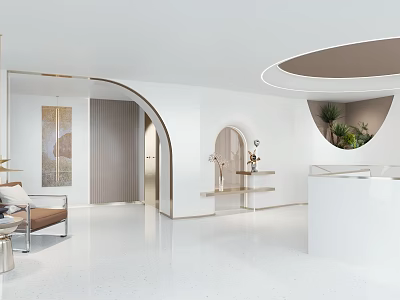 Modern Luxury Clothing Store Open White Interior With Curved Design And Green Plants 3d model