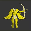 Mythical Game Movie Character In Golden Armor With Bow And Wings