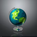 Modern Polygonal Globe Decorative Furniture With Silver Stand And Blue Green Surface Design