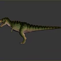 Green Striped Tyrannosaurus Rex Dinosaur With Open Mouth On Gray Background