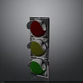 Classic Traffic Light With Red Yellow Green Circular Lights And Metal Frame