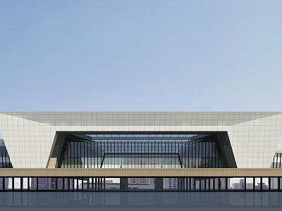 Modern Train Station Exterior With Glass Curtain Wall And Geometric Roof Design 3d model