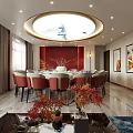Elegant Modern Private Dining Room With Round Table Chairs And Lounge Area 3d model