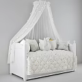 White Kids Bed With Canopy String Lights Gold Star Pattern And Swan Decor Pillows 3d model