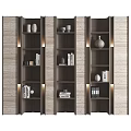 Tall Modern Wooden Bookcases With Built in Lighting Books And Decorative Vases