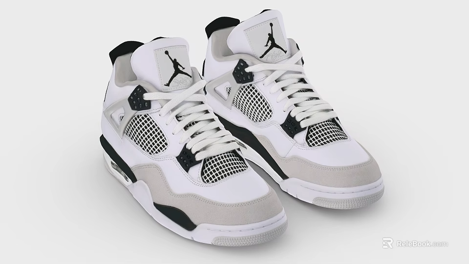 White and Black Jordan Sneakers with Gray Accents and Mesh Detailing 3d model 