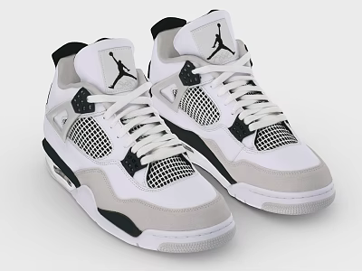 White and Black Jordan Sneakers with Gray Accents and Mesh Detailing 3d model