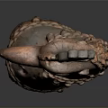 Ancient Terracotta Bird Head Sculpture with Reddish Brown Color and Crest Feather Decoration