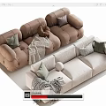 Modern Sectional Sofa Set With Brown And Beige Upholstery Green Pillows And Plaid Blankets