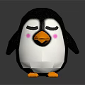 Adorable Cartoon Penguin With Closed Eyes Pink Cheeks Yellow Beak And Feet On Dark Background