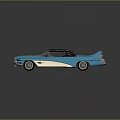 Vintage Blue Classic Car With Black Roof Red Interior And Streamlined Design
