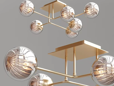 Elegant Modern Ceiling Light With Golden Metal Frame And Glass Ball Shades 3d model