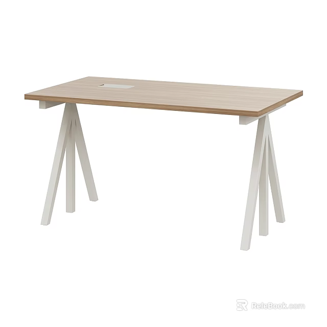 Minimalist Modern Dining Table With Light Wood Top and White Triangular Legs 3d model