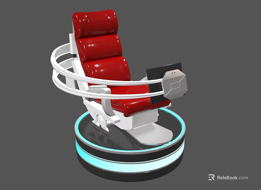 Futuristic Red Chair With White Frame Blue Light Base And Control Panel 3d model