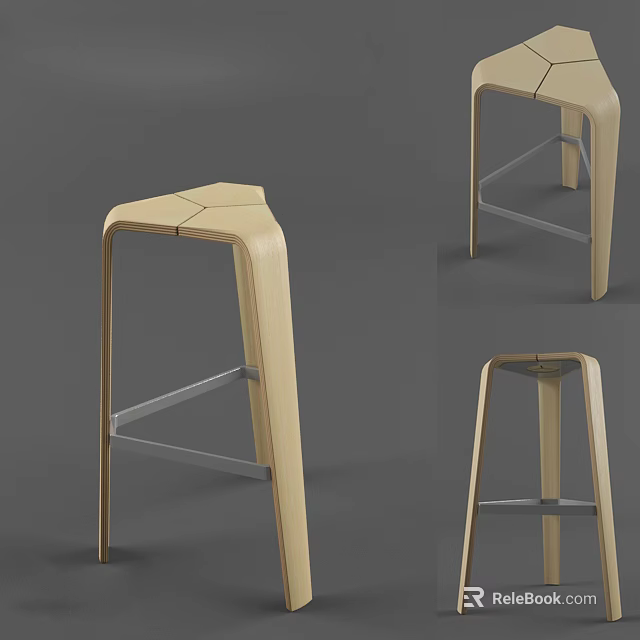 Modern Wooden Bar Stools With Sleek Design And Metal Support Structure 3d model