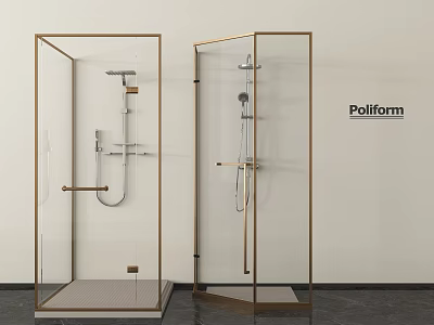 Poliform Modern Glass Shower Enclosure With Gold Frame And Handheld Shower 3d model