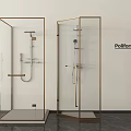 Poliform Modern Glass Shower Enclosure With Gold Frame And Handheld Shower