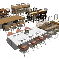 Various Dining Table Set Combinations With Wooden Tables And Different Chair Styles 3d model