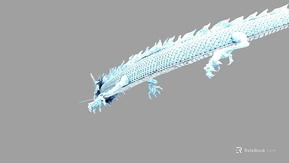 Blue Dragon With Slender Body Scales And Claws Against Grey Background 3d model 