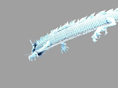 Blue Dragon With Slender Body Scales And Claws Against Grey Background 3d model