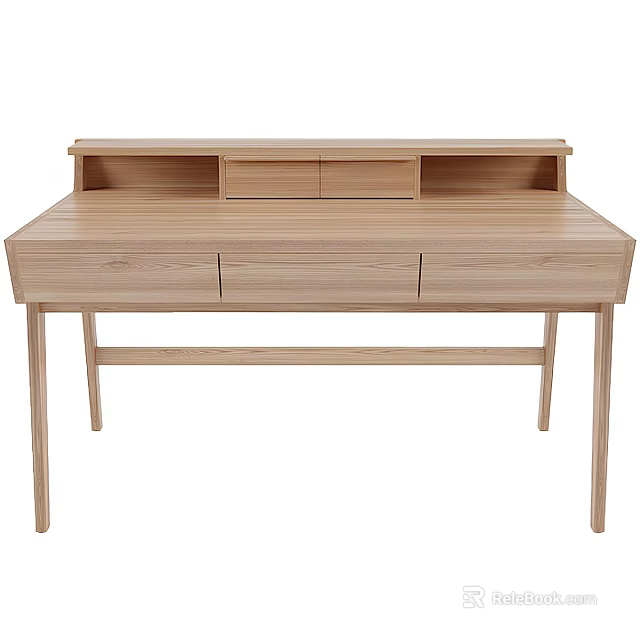 Minimalist Modern Wooden Desk With Three Drawers And Open Upper Storage 3d model 