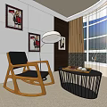 Leisure Room Interior Design With Rocking Chair Floor Lamp Window And Wall Paintings