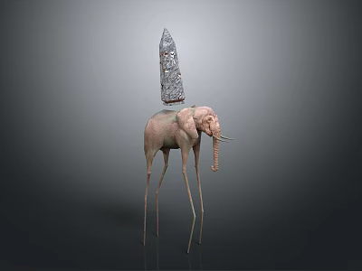 Artistic Elephant Sculpture With Long Legs And Stone Spire On Back 3d model