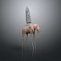 Artistic Elephant Sculpture With Long Legs And Stone Spire On Back