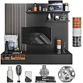 Sleek Modern Black TV Stand With TV Storage Shelves And Decorative Ornaments