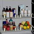 Organized Refrigerator Interior With Glass Shelves Holding Drinks Milk Jams And Fresh Fruits
