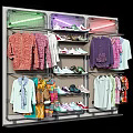 Fashionable Clothing Store With Hanging Various Clothes And Shoes On Shelves And Racks