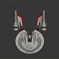 Futuristic Disc Shaped Spacecraft With Twin Engines And Red Flames For Cosmic Exploration